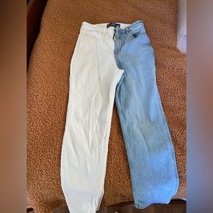 1/2 white and 1/2 blue jeans